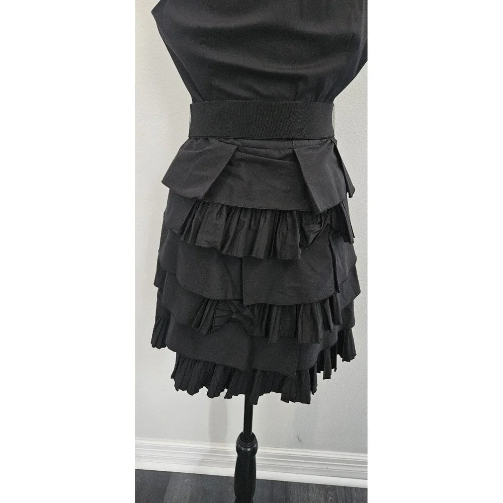 BCBG Maxazria Sz 4 Little Black Dress Avant Garde Ruffle Button Victorian